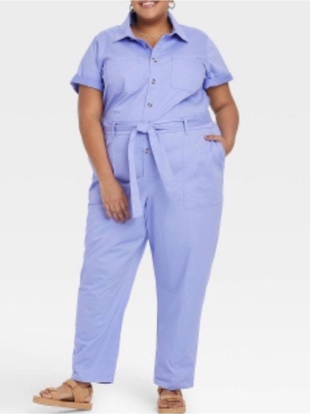 Ava & Viv Lavender Short-Sleeve Utility Boiler suit Jumpsuit with belt